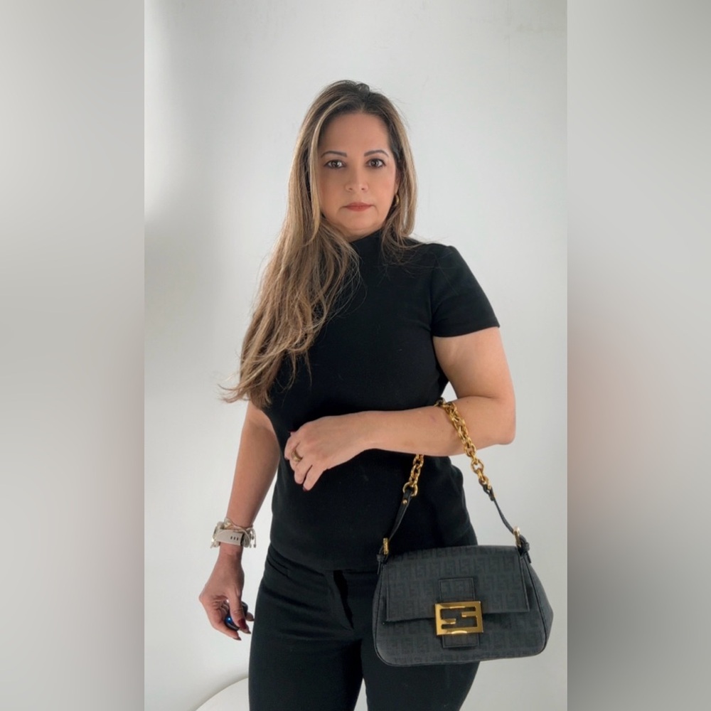 FENDI Zucchino FF Spalmati Mini Mama Forever Baguette Vintage Handbag - Picture 4 of 15